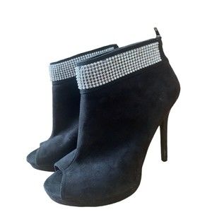 L. Miller Faux Suede Rhinestone Peep Toe Stiletto Ankle Bootie Boots Sz 9M